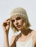 Solid Color Hollow Pearl Tassel Crochet Beanie Hat MK2BLCR6W6HAT111: Apricot