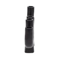 Set of black cylindrical vases on a white background