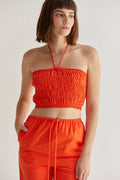 Smocked Cotton Halter in Poppy