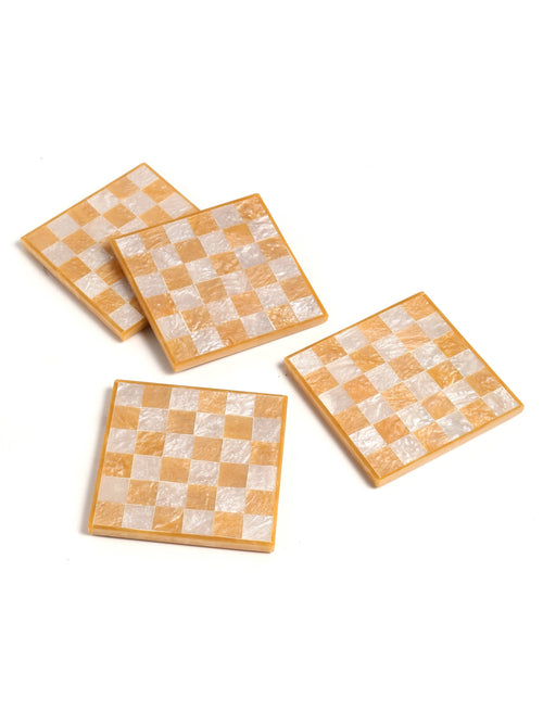 Orange Check Resin Coaster Set of 4