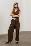 Brown Pleated Pants with Belt