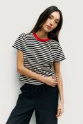 The Cooper Top | Striped T-Shirt Contrast with Neck Band: BROWN/WHITE / SMALL