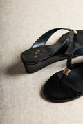 Aurora Black Leather Wedge Thong Sandals