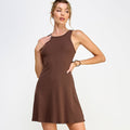 RIBBED SLEEVELESS SKATER KNIT MINI DRESS- CHESTNUT