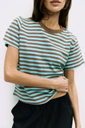 The Cooper Top | Striped T-Shirt Contrast with Neck Band: BROWN/WHITE / SMALL