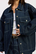 Oversized Twill Button Up Dark Denim Jacket