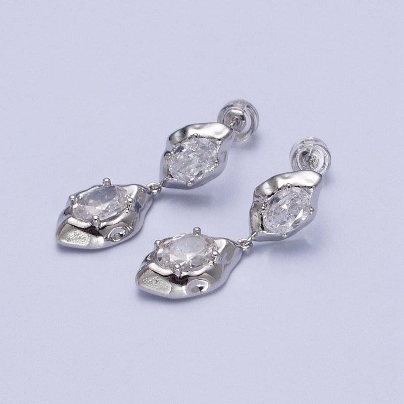 Clear Cubic Zirconia Abstract Dangle Stud Earrings AE1091: Silver