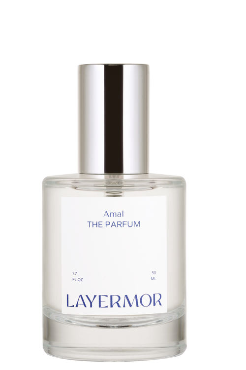 Perfume bottle labeled 'Layermor' on a white background