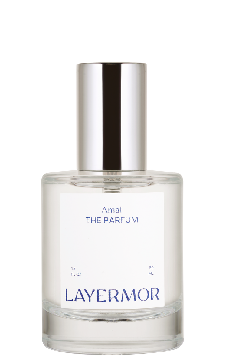 Perfume bottle labeled 'Layermor' on a white background