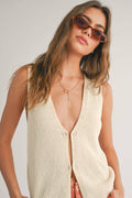 Beige knit boucle open vest