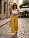4029 WIDE LINEN PANTS WITH EYELET EMBROIDERY: WHITE