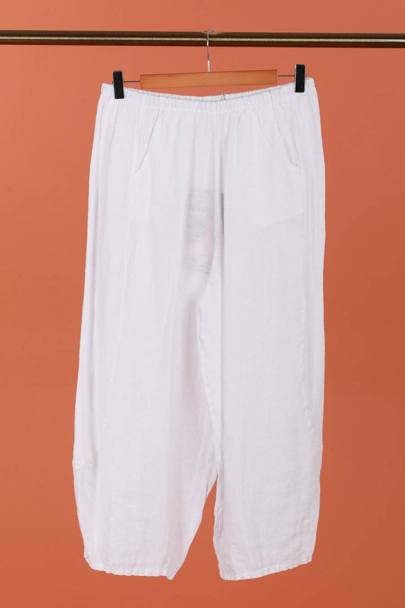 Linen Barrel Pant in White