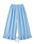 4029 WIDE LINEN PANTS WITH EYELET EMBROIDERY: WHITE