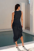 Lacey Cream Knit Dress with Asymmetrical Fringe