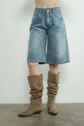 MAP3098 DENIM BERMUDA SHORTS WITH YOKE SEAM: CREAM / M