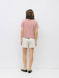 The Cooper Top | Striped T-Shirt Contrast with Neck Band: BROWN/WHITE / SMALL