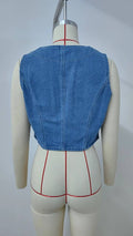 Washed V-Neck Denim Cropped Vest