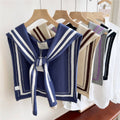 DOUBLE ROW STRIPED FRAME KNITTED SHAWL_CWASC0846: Beige / (OS) 1