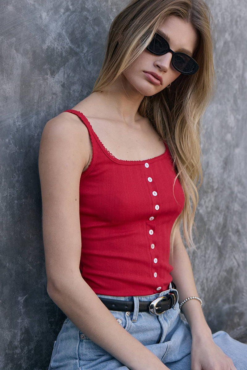 The Perfect Red Pointelle Tank Top