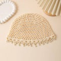 Solid Color Hollow Pearl Tassel Crochet Beanie Hat MK2BLCR6W6HAT111: Apricot