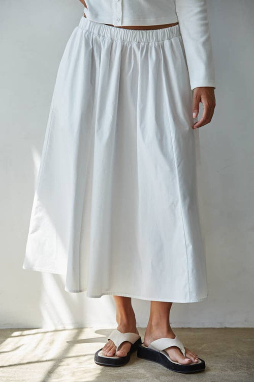 White Cotton Flare Midi Skirt