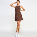 RIBBED SLEEVELESS SKATER KNIT MINI DRESS- CHESTNUT