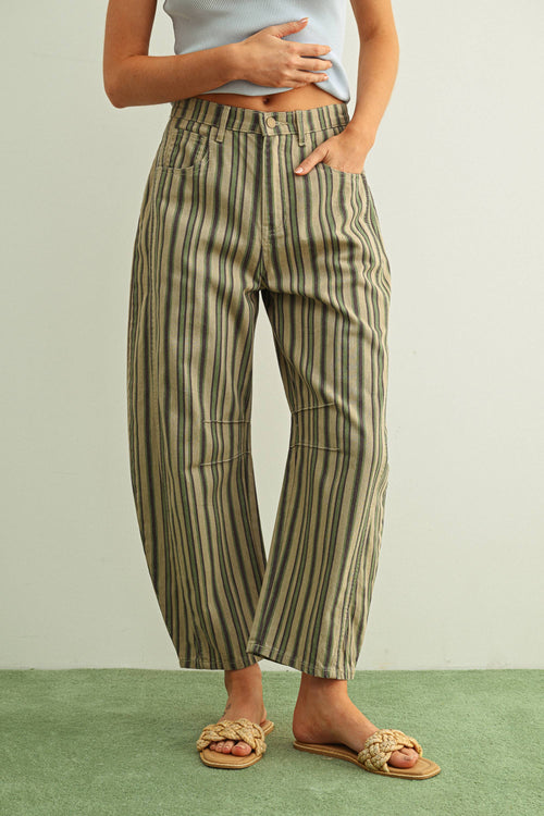 Striped Barrel pant in green and tan