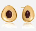 Downton Red Jasper Caboch Retro 18K Gold Button Stud Earring