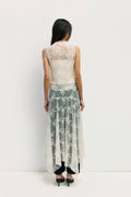 Woman wearing a floral dress with a white background