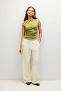 Keyhole Raglan Knit Top in Moss