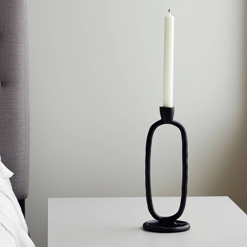 Metal Oval Sculpture Taper Candle Holder 10 in.