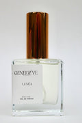 Perfume bottle with gold cap on a white background