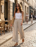 4029 WIDE LINEN PANTS WITH EYELET EMBROIDERY: WHITE