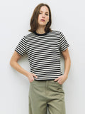 The Cooper Top | Striped T-Shirt Contrast with Neck Band: BROWN/WHITE / SMALL