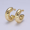 Wide Chubby C Shaped Hoop Stud Earrings in Gold & Silver | X: Gold