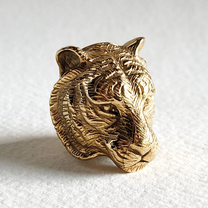 Tiger lion animal ring gold plated bold