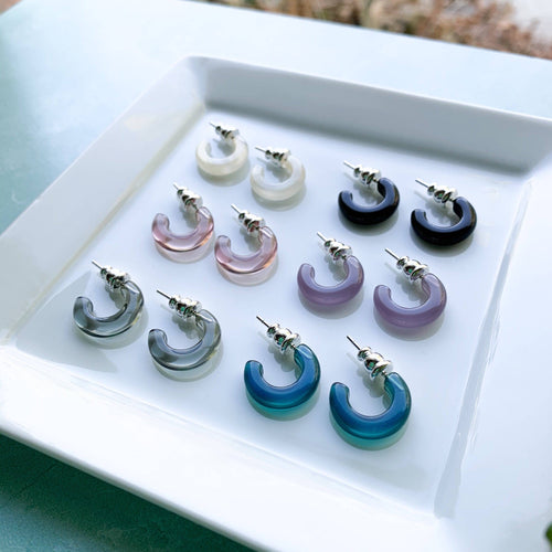 Huggie Hoops Collection | Small Tiny Minimalist Resin Hoops
